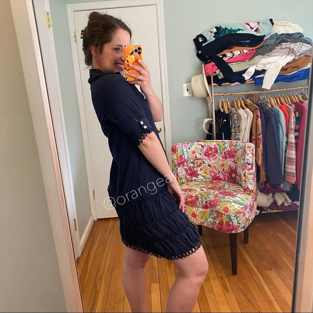 Alicia Bell Navy Blue Button Front Loop Mini Dress 10 - Picture 9 of 12